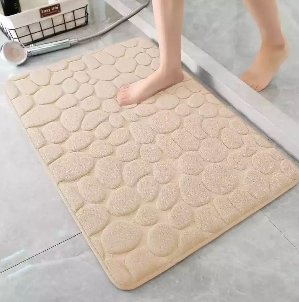 سجادة حمام من الميموري فوم بتصميم مرصوف بالحصى فائقة الامتصاص للماء وقابلة للغسل